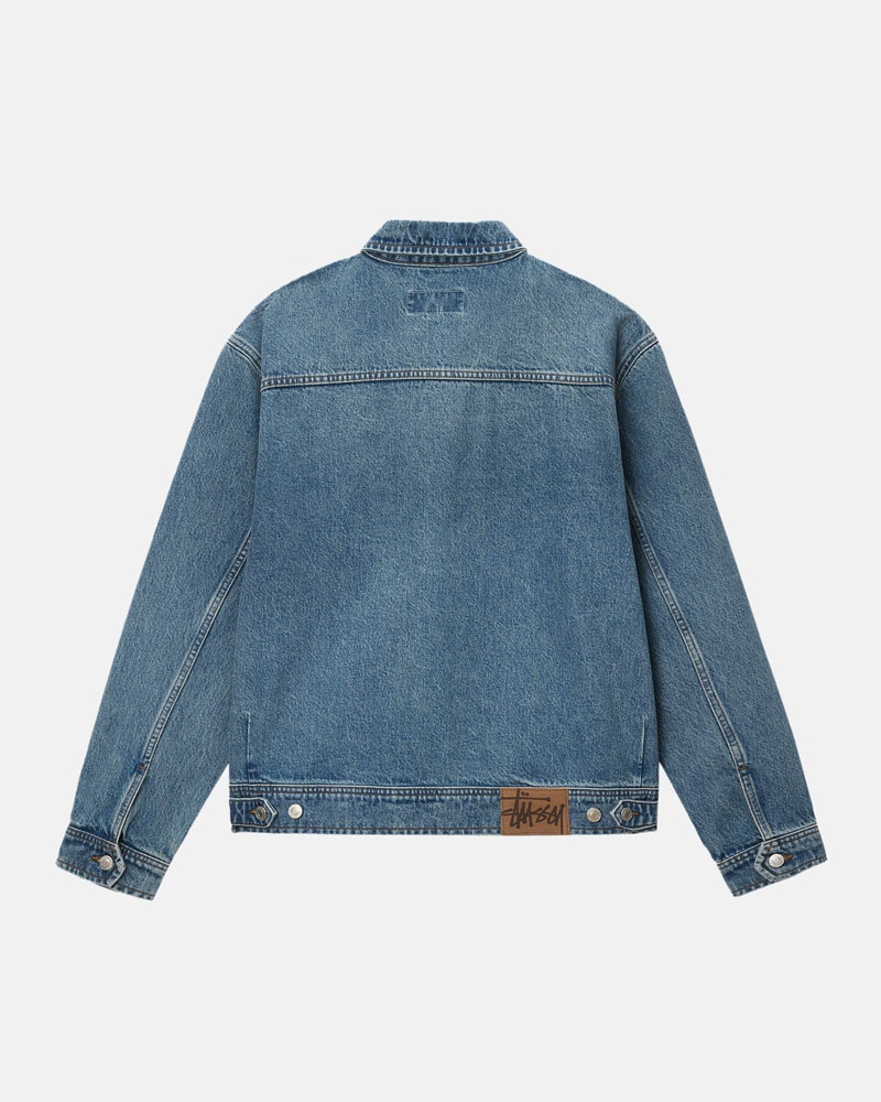 Blue Stüssy Zip Work Denim Jacket | USA XZJMFQ974