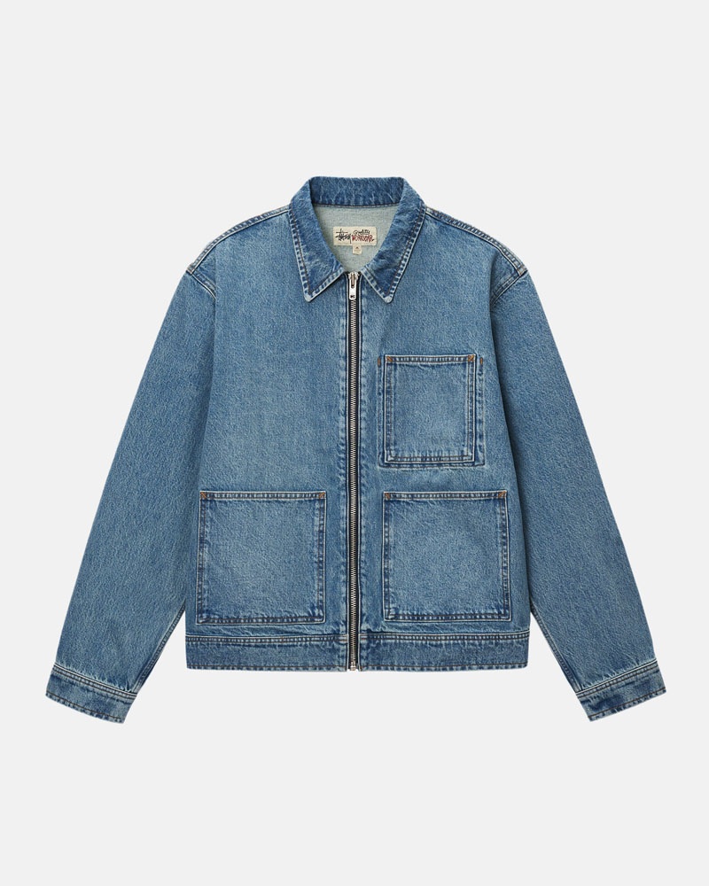 Blue Stüssy Zip Work Denim Jacket | USA XZJMFQ974