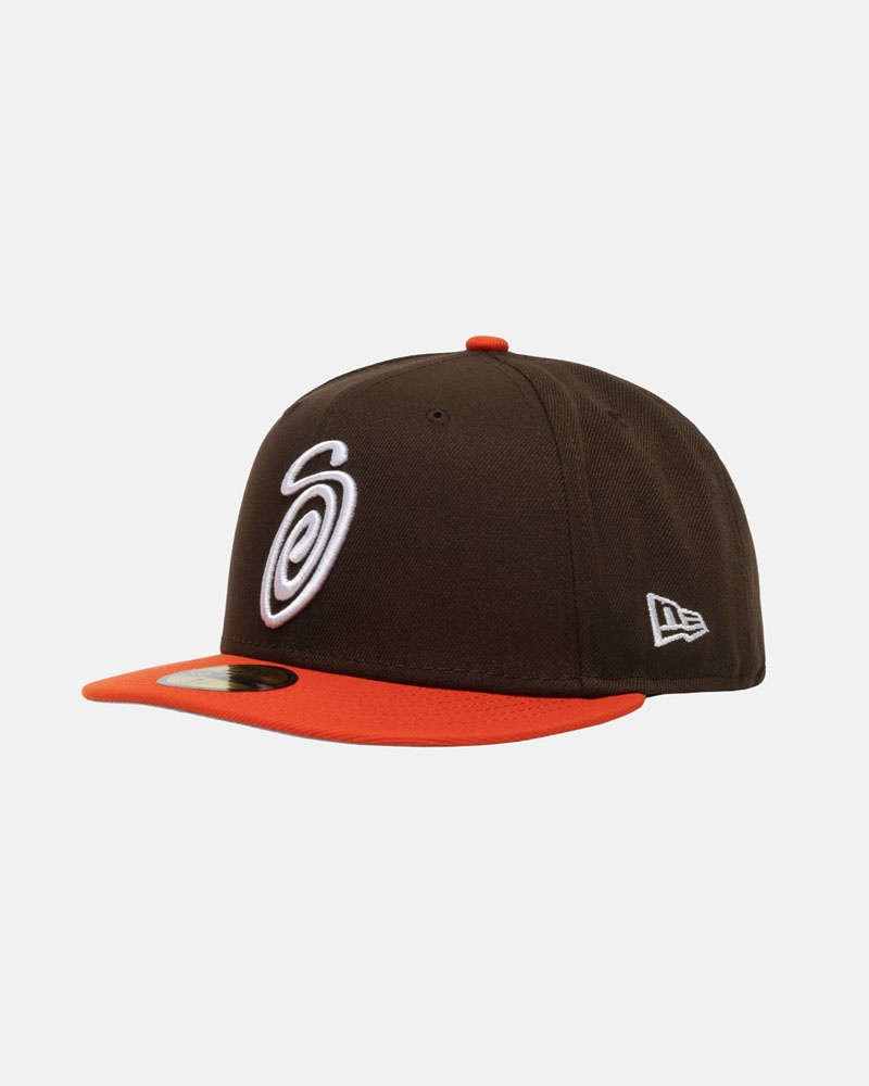 Brown Orange Stüssy New Era 59Fifty Curly S Caps | USA VQFZAP504