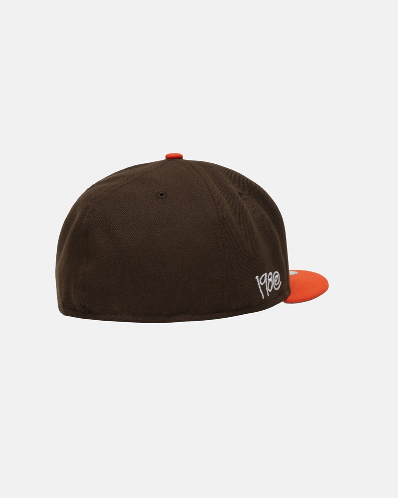 Brown Orange Stüssy New Era 59Fifty Curly S Caps | USA VQFZAP504