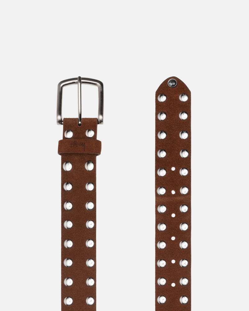 Brown Stüssy 8 Ball Studded Belts | USA IJHYOE459