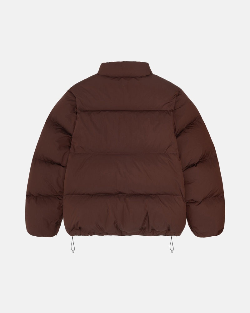 Brown Stüssy Down Puffer Nylon Jacket | USA GJQOAM591