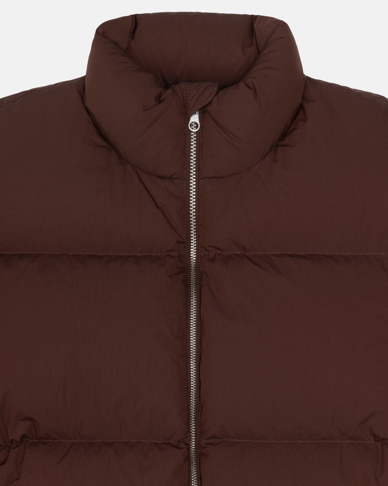 Brown Stüssy Down Puffer Nylon Jacket | USA GJQOAM591