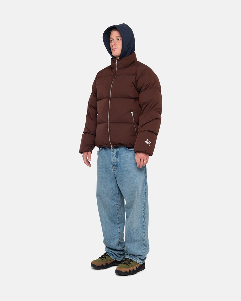 Brown Stüssy Down Puffer Nylon Jacket | USA GJQOAM591