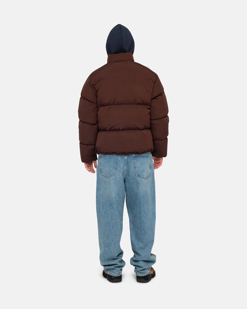 Brown Stüssy Down Puffer Nylon Jacket | USA GJQOAM591