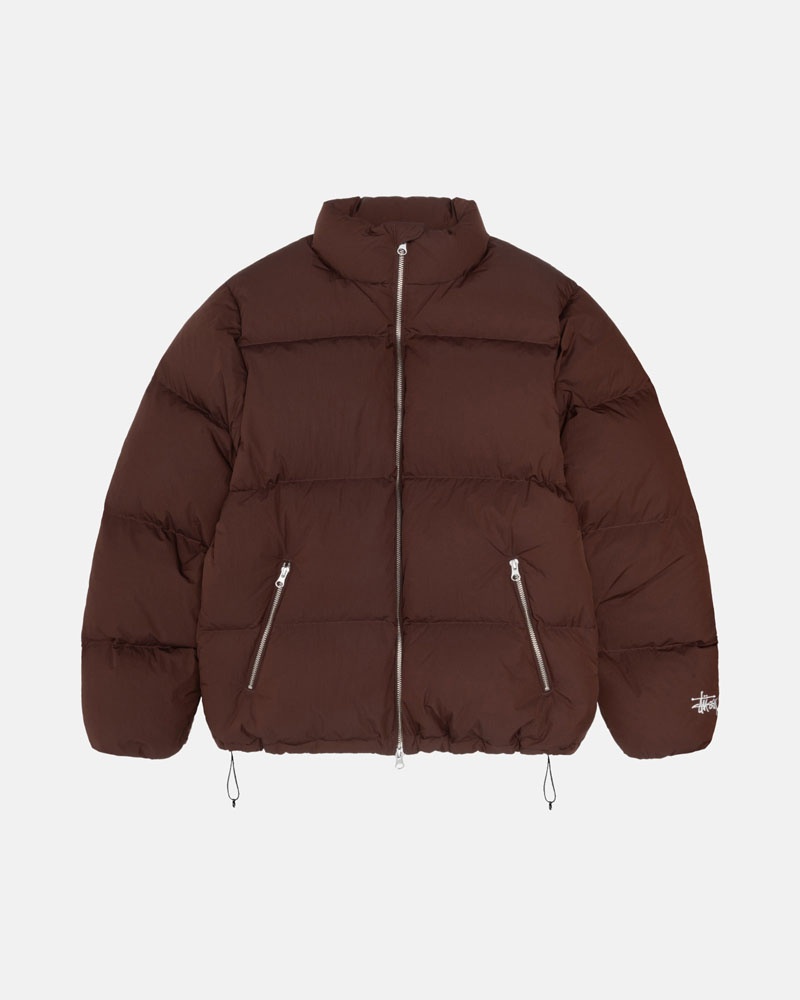 Brown Stüssy Down Puffer Nylon Jacket | USA GJQOAM591