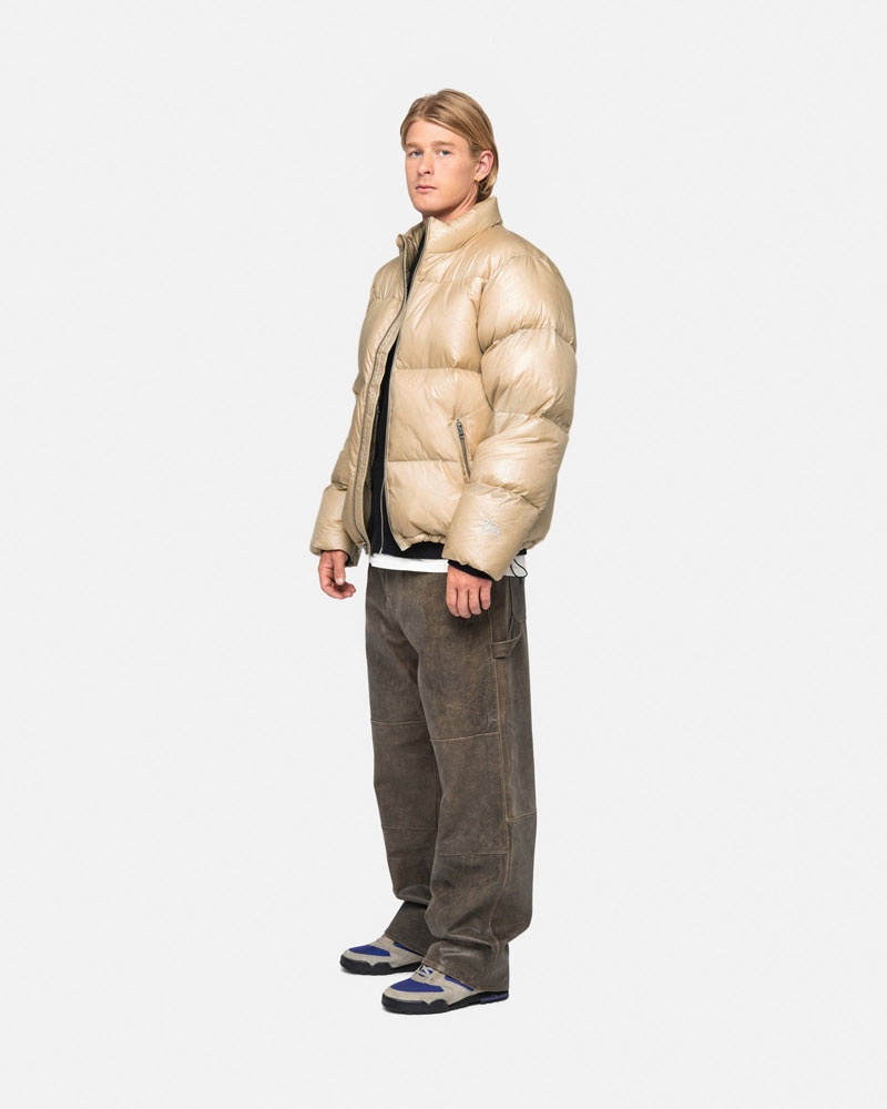 Brown Stüssy Down Puffer Parachute Ripstop Jacket | USA TBRZAW742