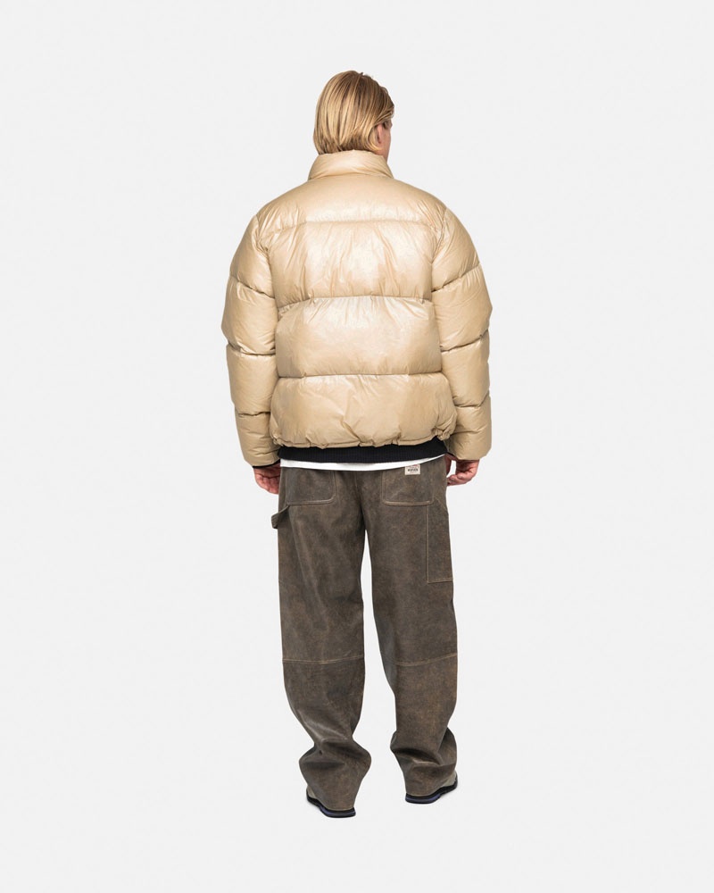 Brown Stüssy Down Puffer Parachute Ripstop Jacket | USA TBRZAW742