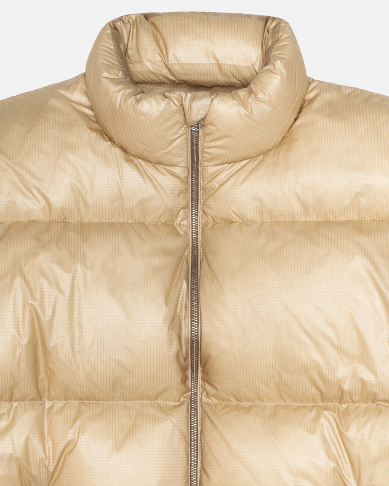 Brown Stüssy Down Puffer Parachute Ripstop Jacket | USA TBRZAW742