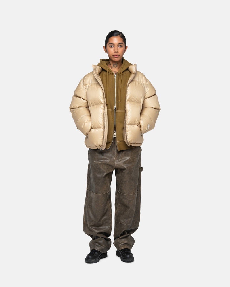 Brown Stüssy Down Puffer Parachute Ripstop Jacket | USA TBRZAW742