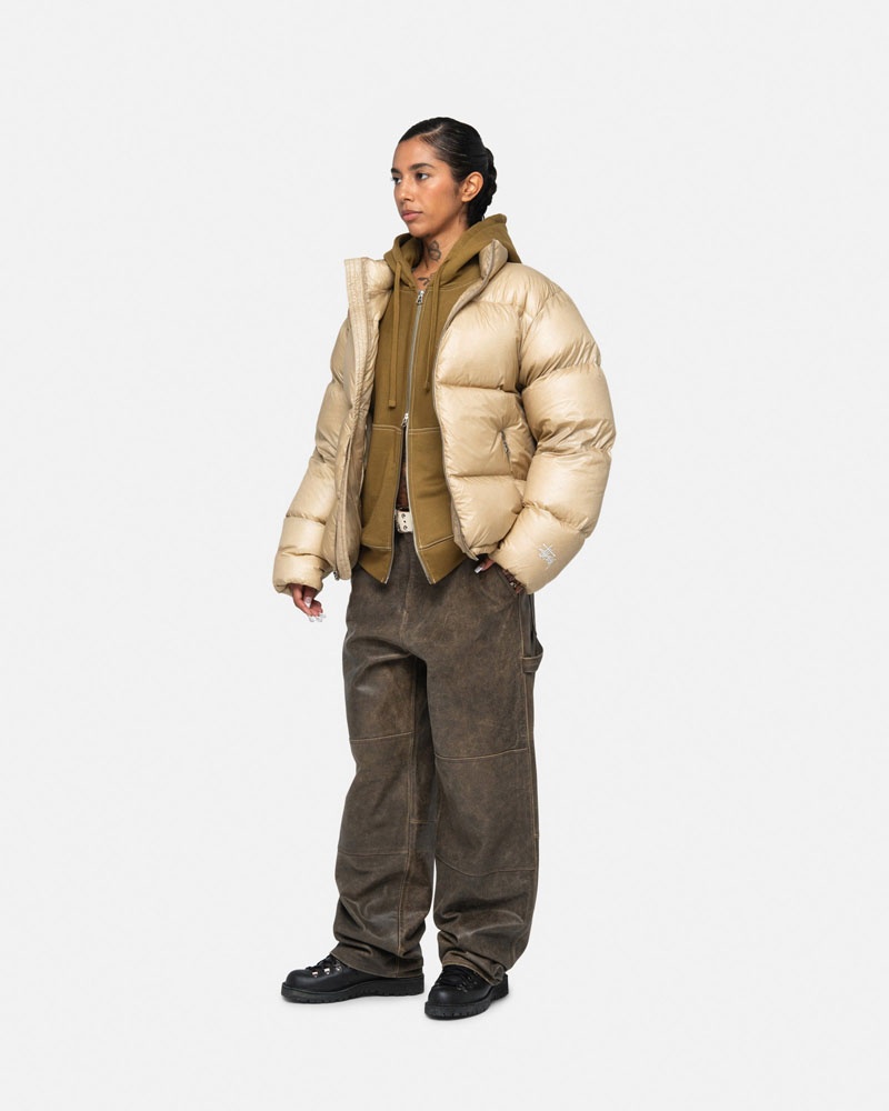 Brown Stüssy Down Puffer Parachute Ripstop Jacket | USA TBRZAW742