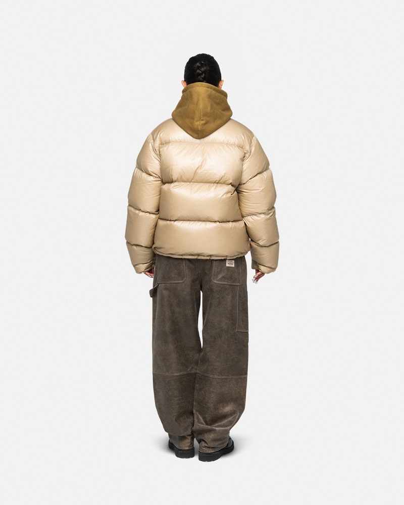 Brown Stüssy Down Puffer Parachute Ripstop Jacket | USA TBRZAW742