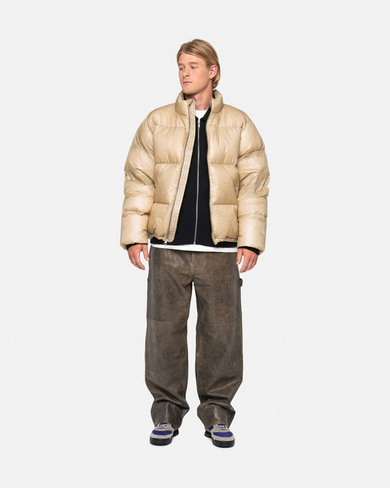 Brown Stüssy Down Puffer Parachute Ripstop Jacket | USA TBRZAW742