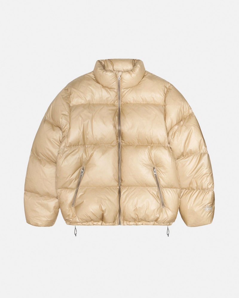 Brown Stüssy Down Puffer Parachute Ripstop Jacket | USA TBRZAW742