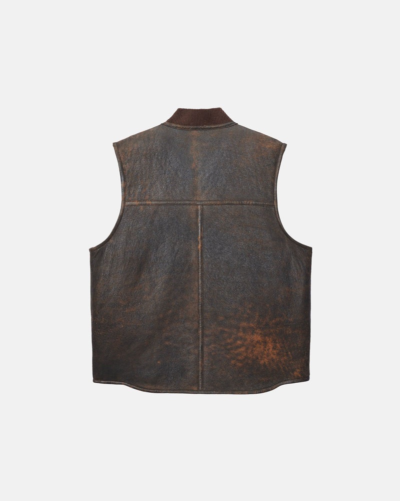 Brown Stüssy Reversible Shearling Workgear Vest | USA DRZWTN476