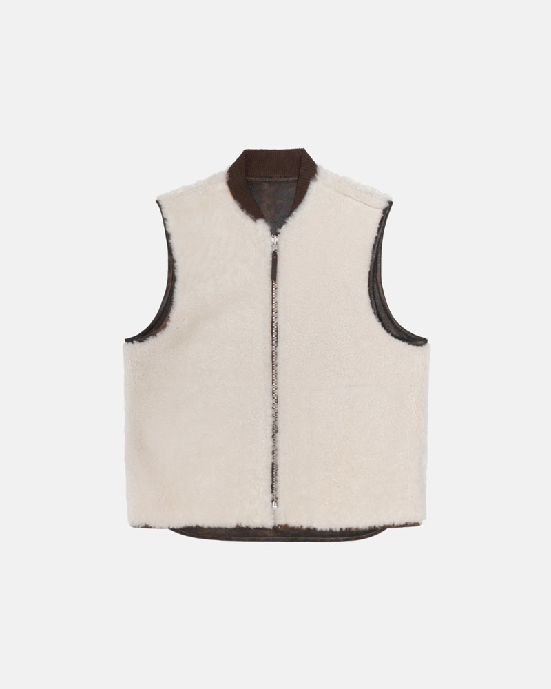 Brown Stüssy Reversible Shearling Workgear Vest | USA DRZWTN476