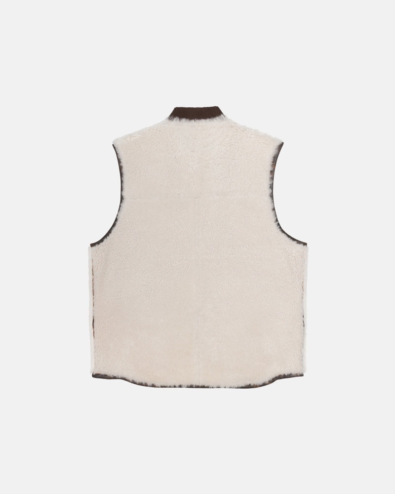 Brown Stüssy Reversible Shearling Workgear Vest | USA DRZWTN476