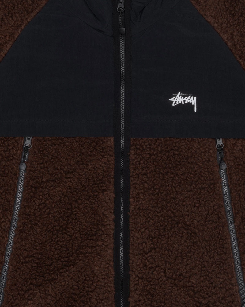 Brown Stüssy Sherpa Paneled Hooded Jacket | USA PBZRWV150