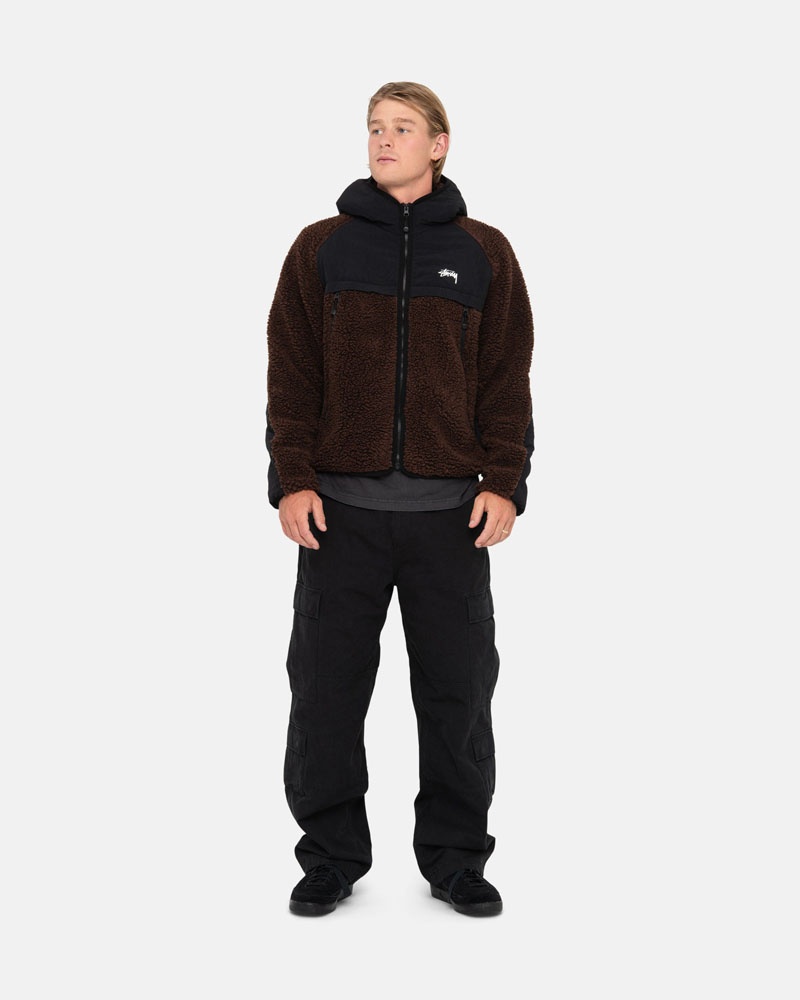 Brown Stüssy Sherpa Paneled Hooded Jacket | USA PBZRWV150