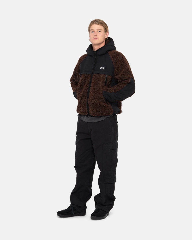 Brown Stüssy Sherpa Paneled Hooded Jacket | USA PBZRWV150