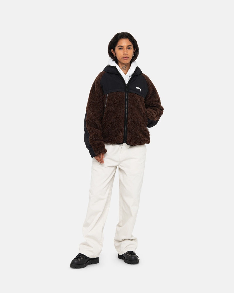 Brown Stüssy Sherpa Paneled Hooded Jacket | USA PBZRWV150