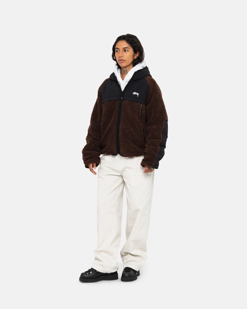 Brown Stüssy Sherpa Paneled Hooded Jacket | USA PBZRWV150