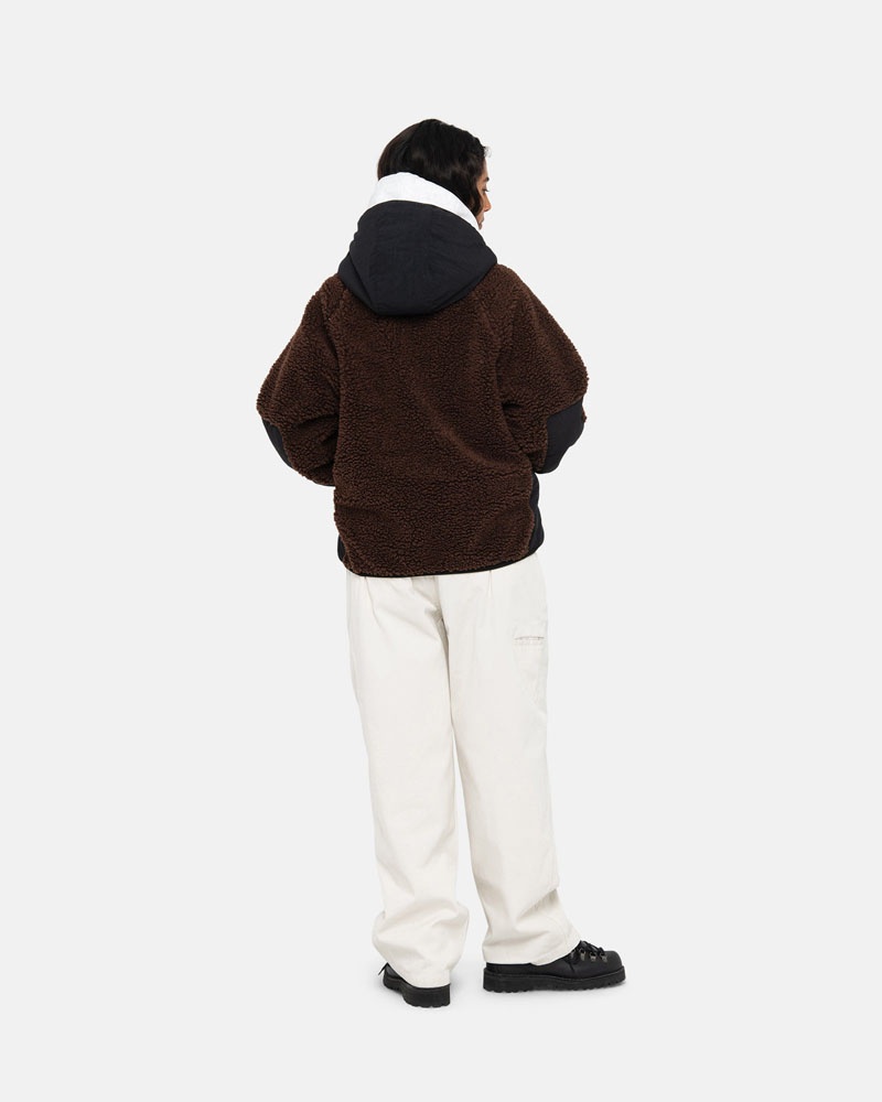 Brown Stüssy Sherpa Paneled Hooded Jacket | USA PBZRWV150