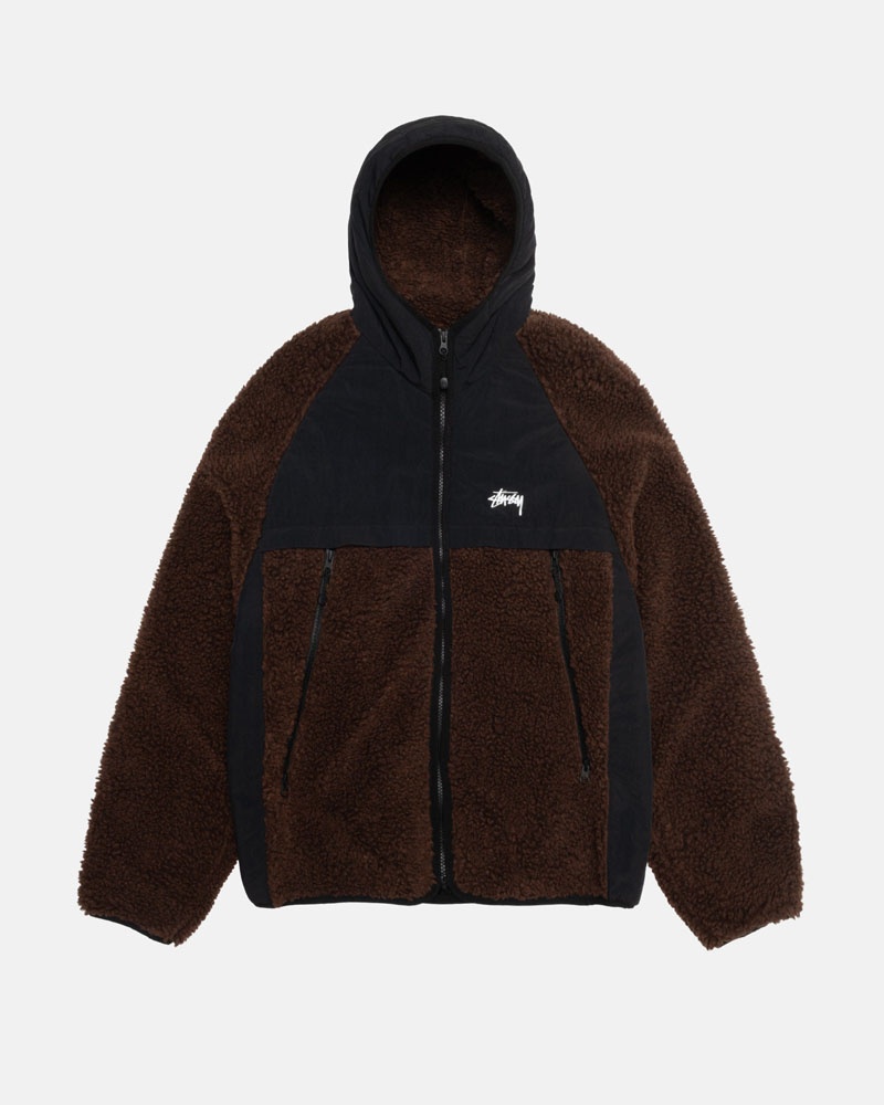 Brown Stüssy Sherpa Paneled Hooded Jacket | USA PBZRWV150