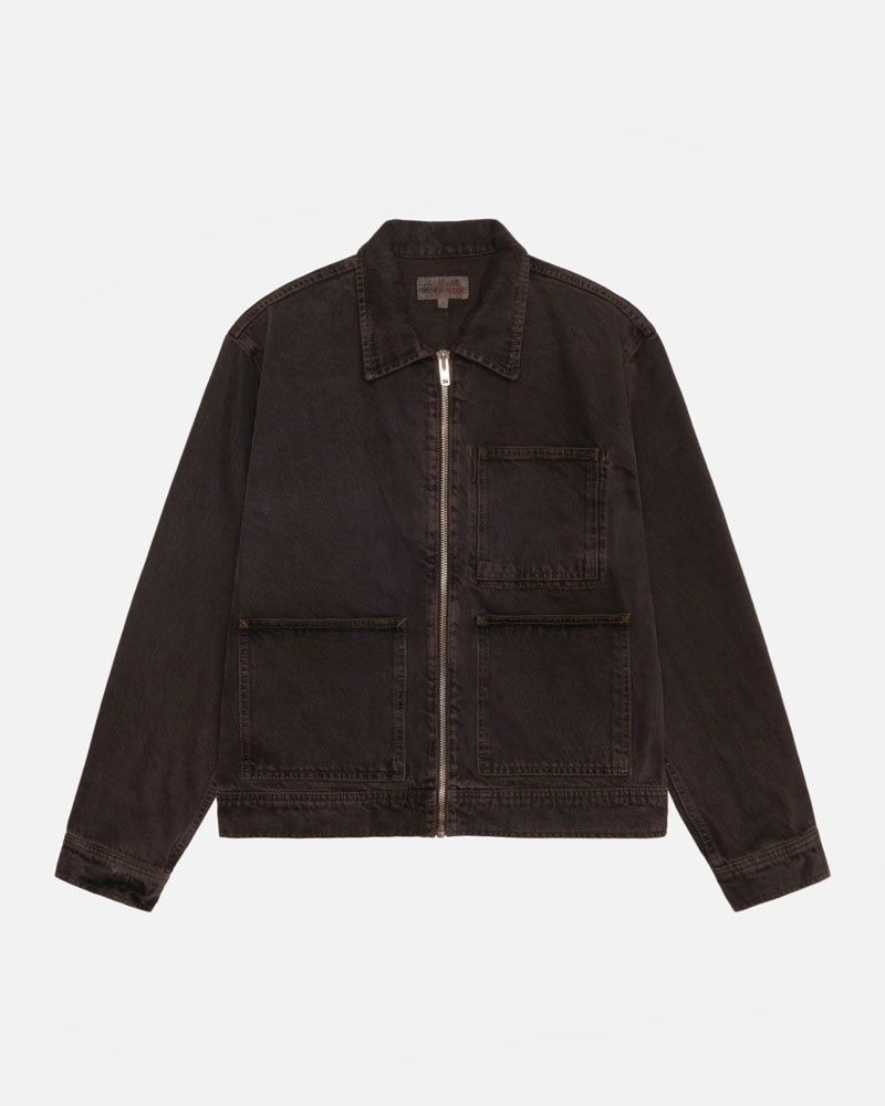 Brown Stüssy Zip Work Denim Jacket | USA GQVBXW759