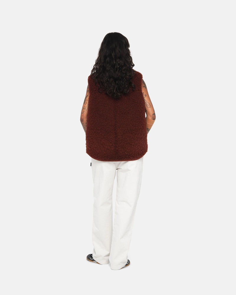 Burgundy Stüssy Reversible Shearling Workgear Vest | USA NJGSWK806