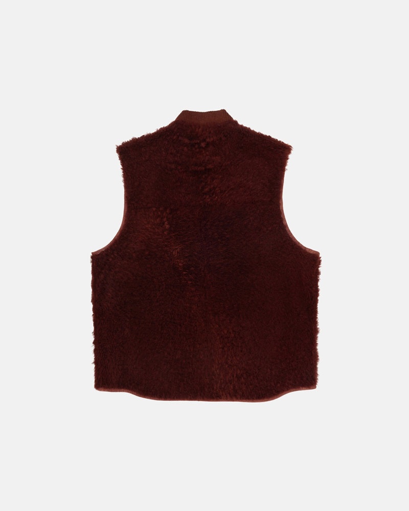 Burgundy Stüssy Reversible Shearling Workgear Vest | USA NJGSWK806