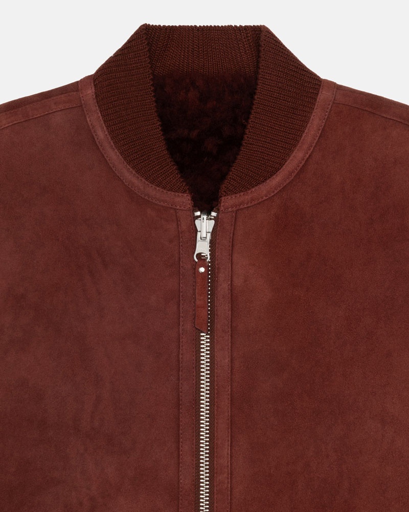 Burgundy Stüssy Reversible Shearling Workgear Vest | USA NJGSWK806