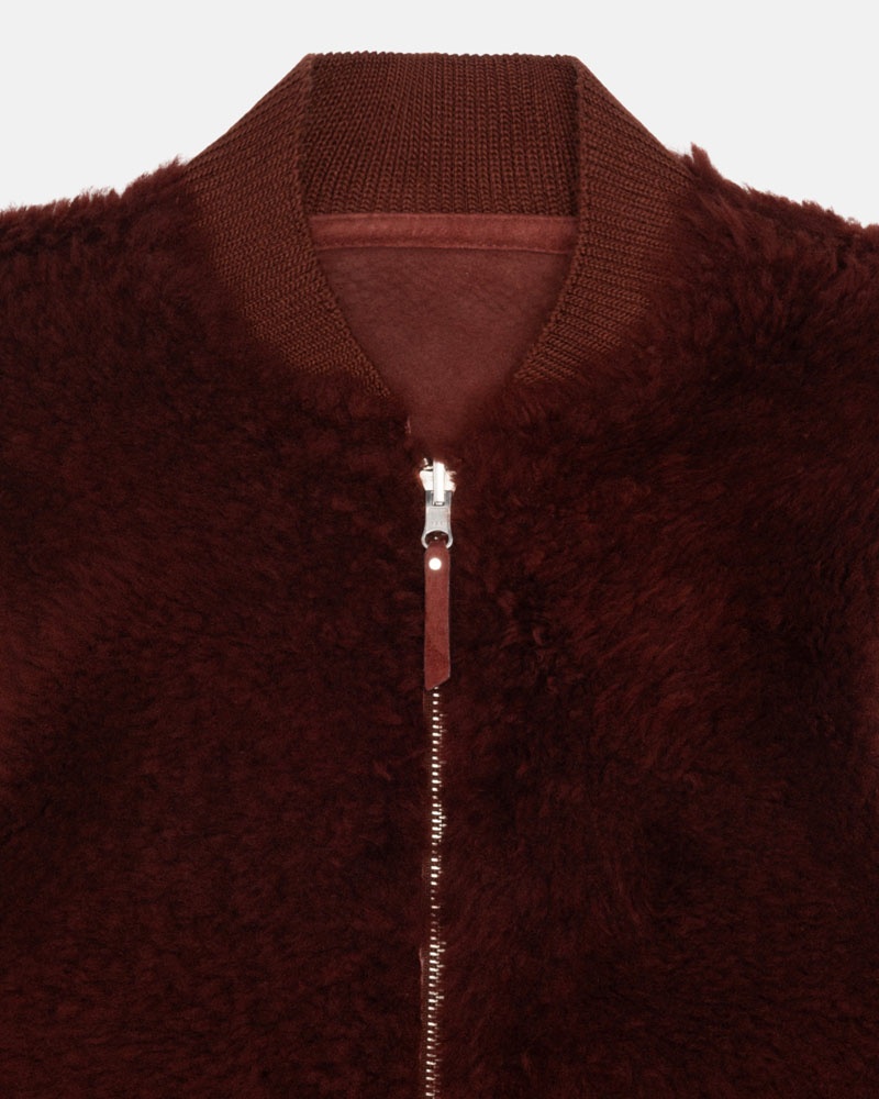 Burgundy Stüssy Reversible Shearling Workgear Vest | USA NJGSWK806