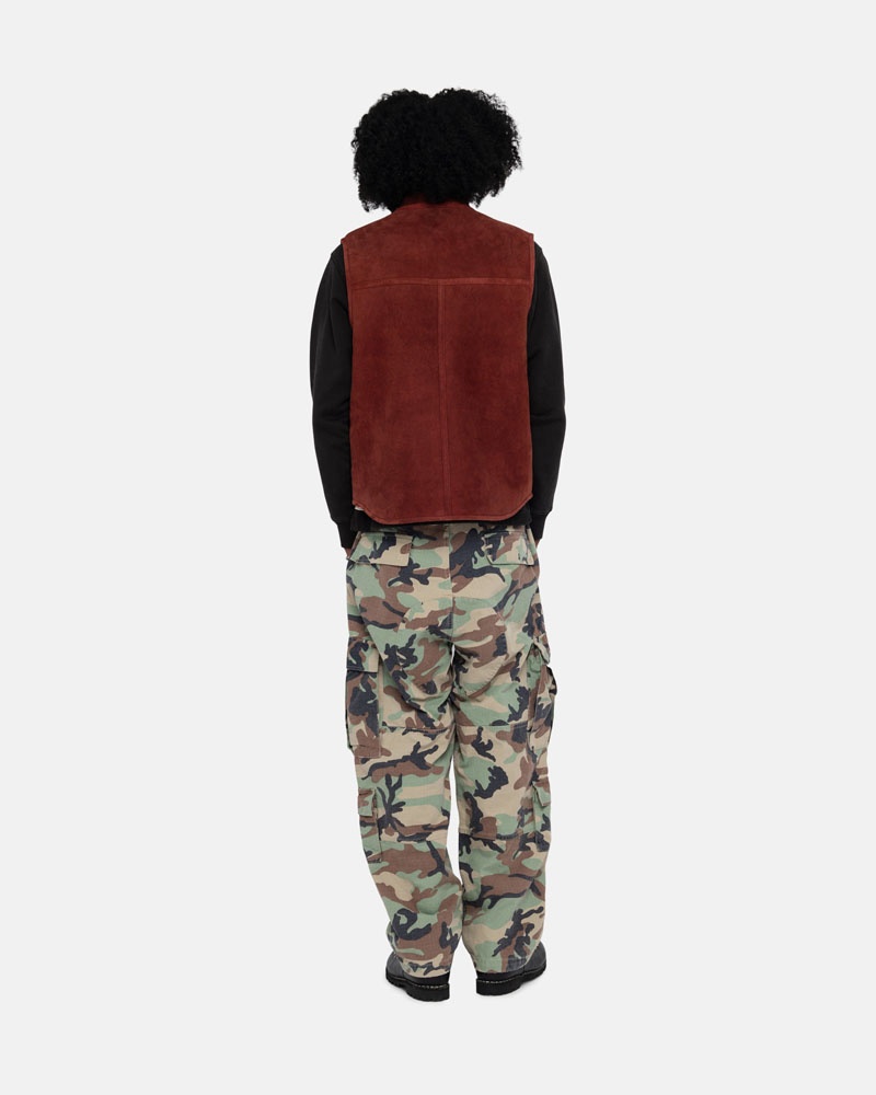 Burgundy Stüssy Reversible Shearling Workgear Vest | USA NJGSWK806