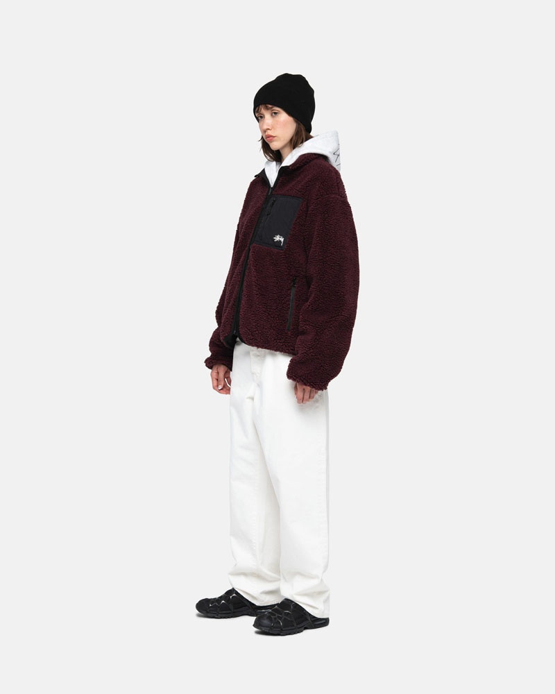 Burgundy Stüssy Sherpa Reversible Jacket | USA LIXTQH401