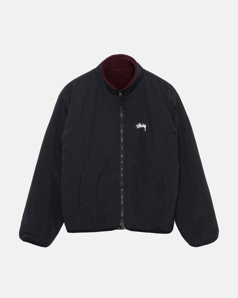 Burgundy Stüssy Sherpa Reversible Jacket | USA LIXTQH401