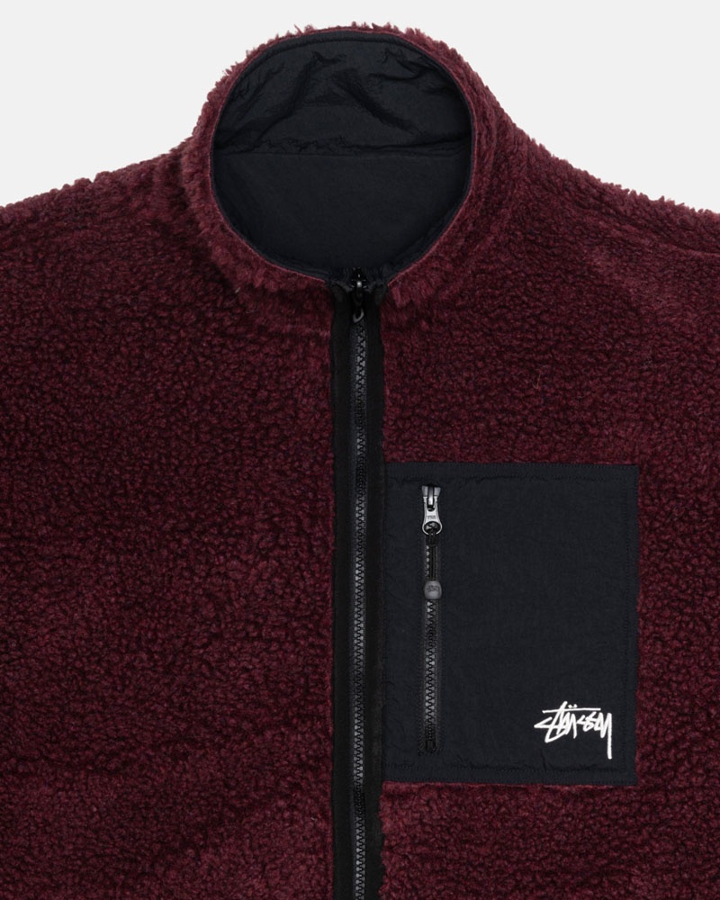 Burgundy Stüssy Sherpa Reversible Jacket | USA LIXTQH401