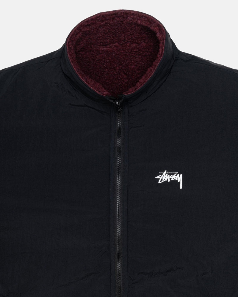 Burgundy Stüssy Sherpa Reversible Jacket | USA LIXTQH401