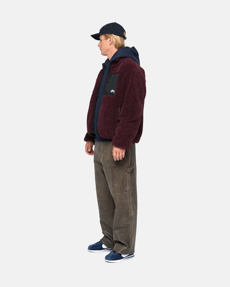 Burgundy Stüssy Sherpa Reversible Jacket | USA LIXTQH401