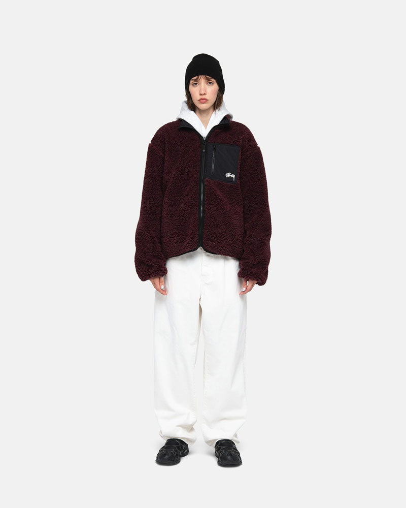 Burgundy Stüssy Sherpa Reversible Jacket | USA LIXTQH401