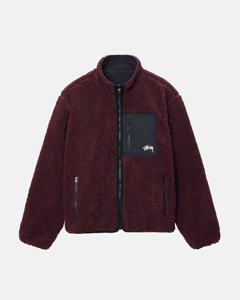 Burgundy Stüssy Sherpa Reversible Jacket | USA LIXTQH401