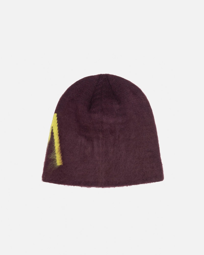 Burgundy Stüssy Skullcap Brushed Out Stock Beanie | USA CZGUIO874