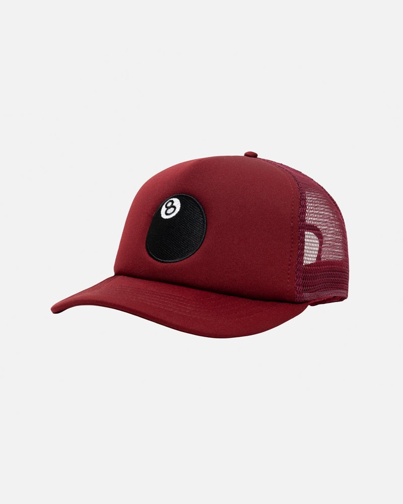 Burgundy Stüssy Trucker 8 Ball Snapback Caps | USA SNLYAQ860