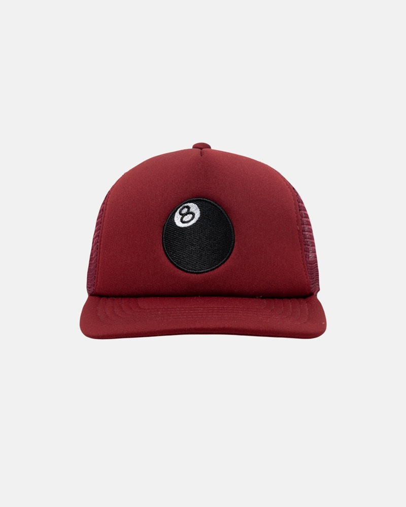 Burgundy Stüssy Trucker 8 Ball Snapback Caps | USA SNLYAQ860