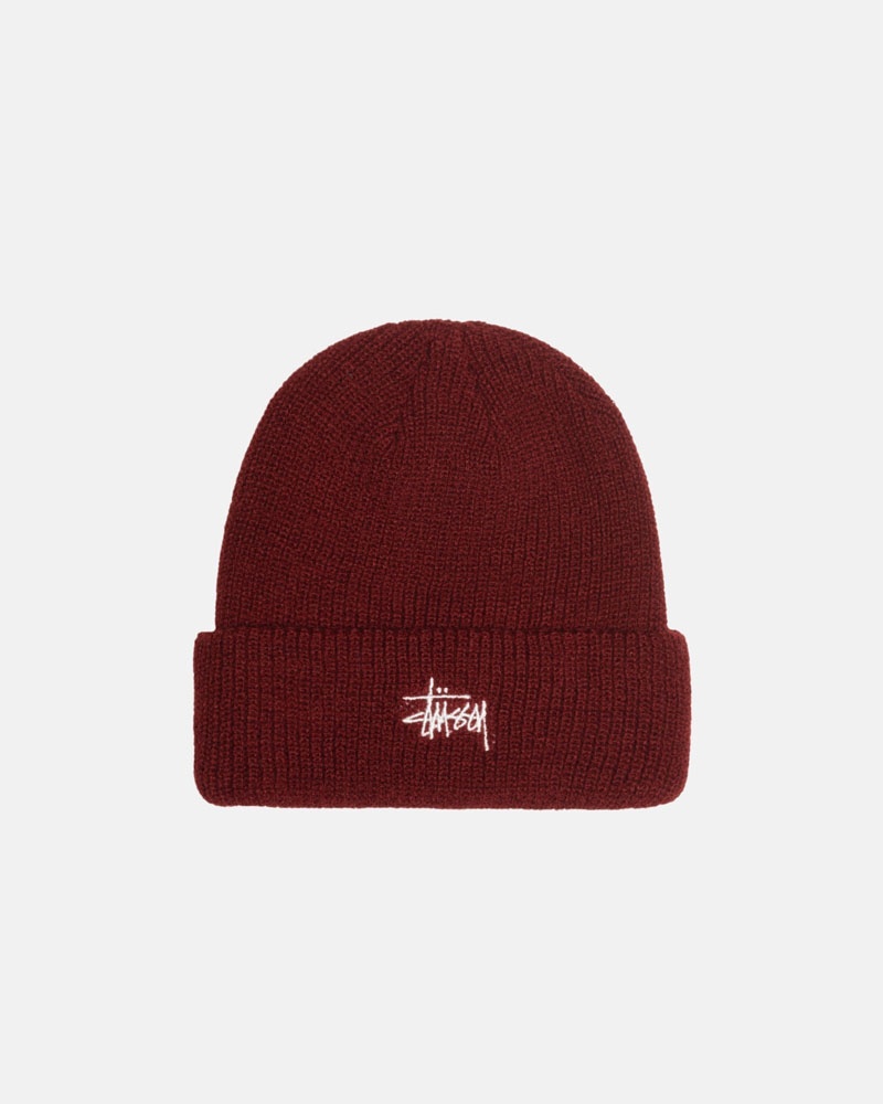 Dark Red Stüssy Cuff Basic Beanie | USA UZQIFG823