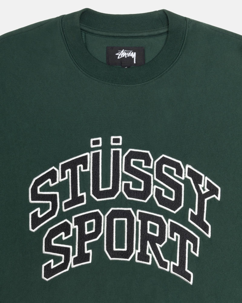 Deep Green Stüssy Sport Relaxed Oversized Crew Sweatshirt | USA CDIGUN287