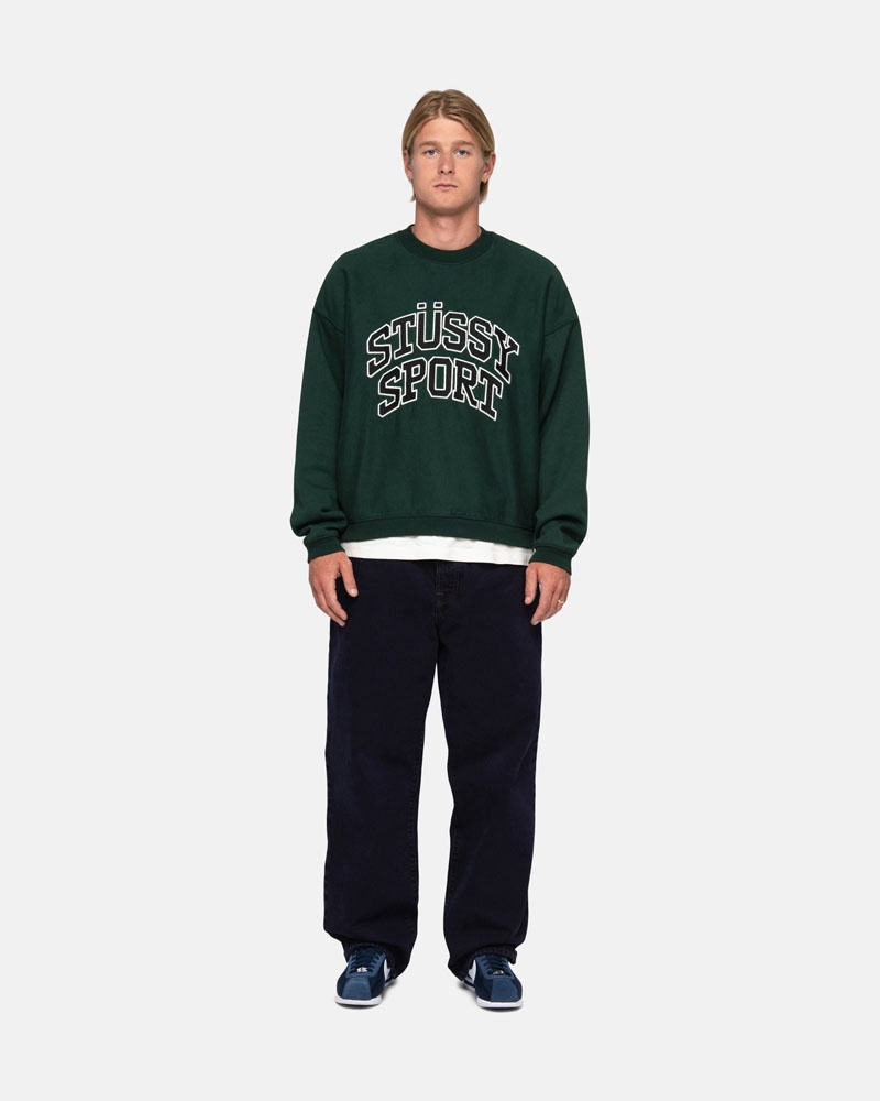 Deep Green Stüssy Sport Relaxed Oversized Crew Sweatshirt | USA CDIGUN287