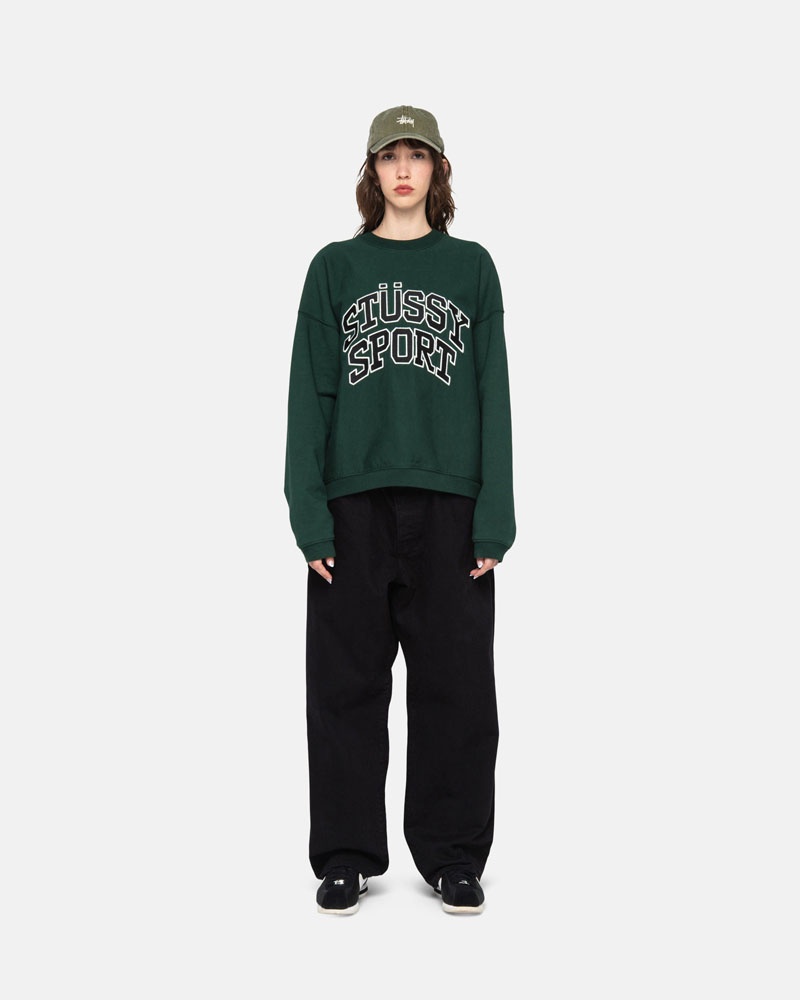 Deep Green Stüssy Sport Relaxed Oversized Crew Sweatshirt | USA CDIGUN287