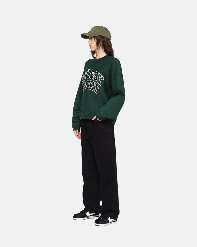 Deep Green Stüssy Sport Relaxed Oversized Crew Sweatshirt | USA CDIGUN287