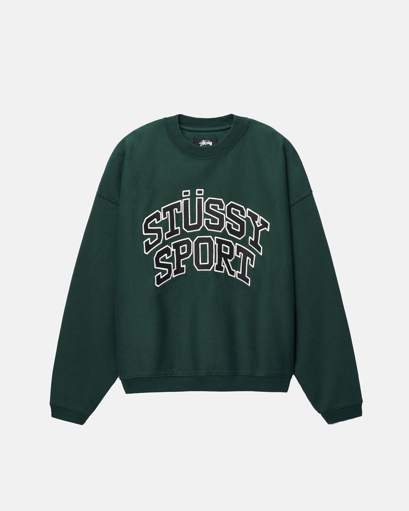 Deep Green Stüssy Sport Relaxed Oversized Crew Sweatshirt | USA CDIGUN287